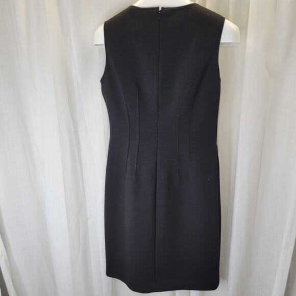 Tahari Black Tan Asymmetrical Sheath Office Dress with Zipper Accents, 8 - Picture 9 of 15